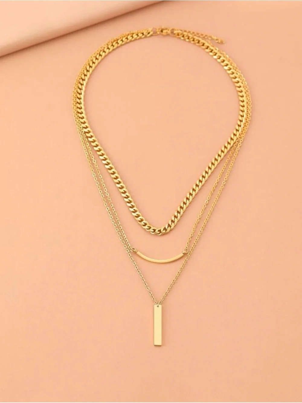 Gold Layered Bar and Curb Chain Necklace Set - Women's Jewelry